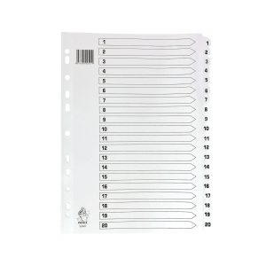 WHITE A4 1-20 MYLAR INDEX DIVIDERS